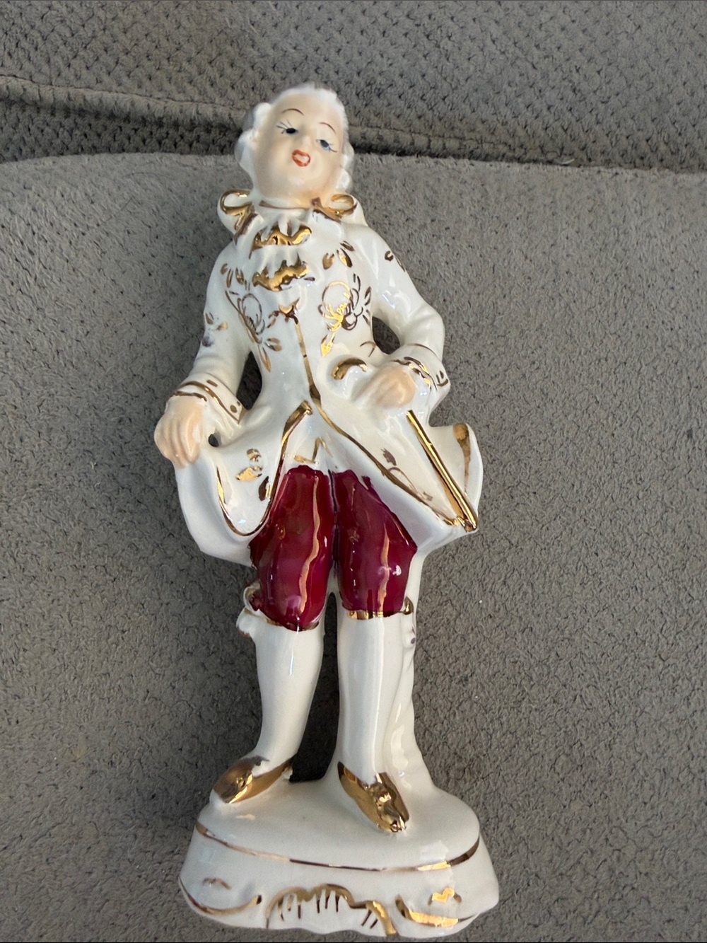 Porcelain Gentleman Figurine in White and Burgundy - Classic Home Art